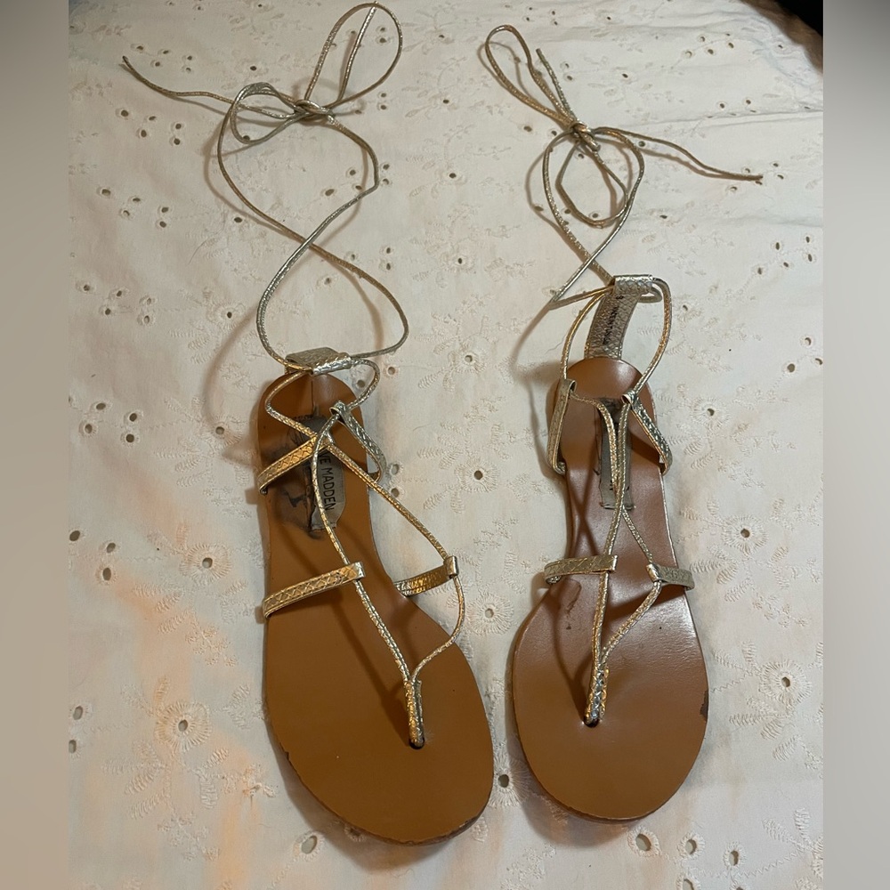 Steve Madden Tan and Gold Strappy Sandals